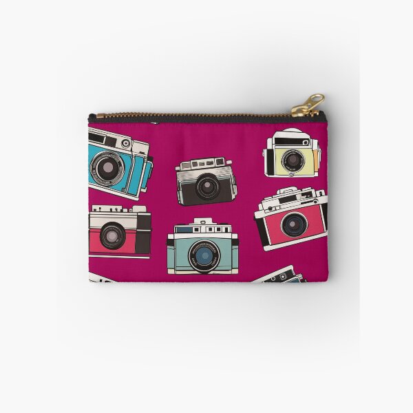 Item preview, Whimsical vintage drawings of 35mm film cameras on fuchsia background designed and sold by TheMoxieHouse.