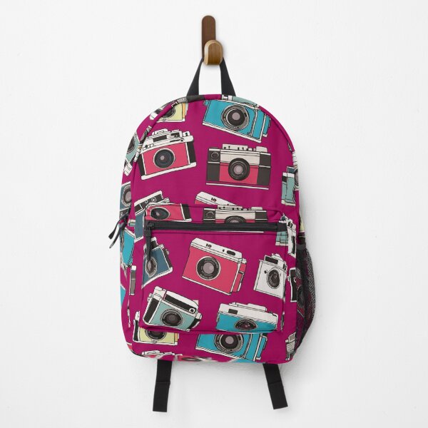 Item preview, Whimsical vintage drawings of 35mm film cameras on fuchsia background designed and sold by TheMoxieHouse.