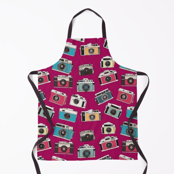 Item preview, Whimsical vintage drawings of 35mm film cameras on fuchsia background designed and sold by TheMoxieHouse.