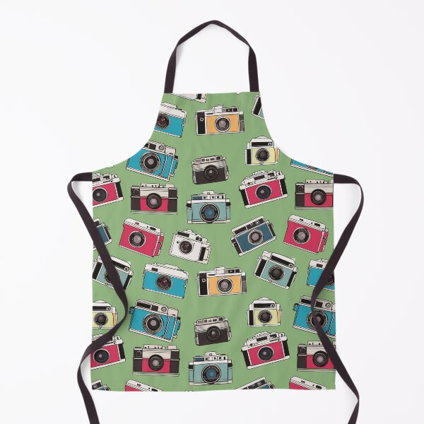 Item preview, Whimsical vintage drawings of 35mm film cameras on green background designed and sold by TheMoxieHouse.