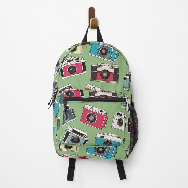 Item preview, Whimsical vintage drawings of 35mm film cameras on green background designed and sold by TheMoxieHouse.