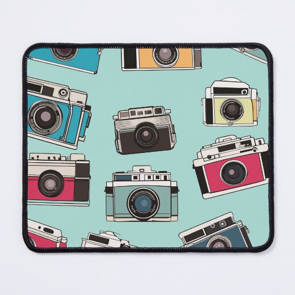Item preview, Colorful retro drawings of 35mm film cameras on blue designed and sold by TheMoxieHouse.