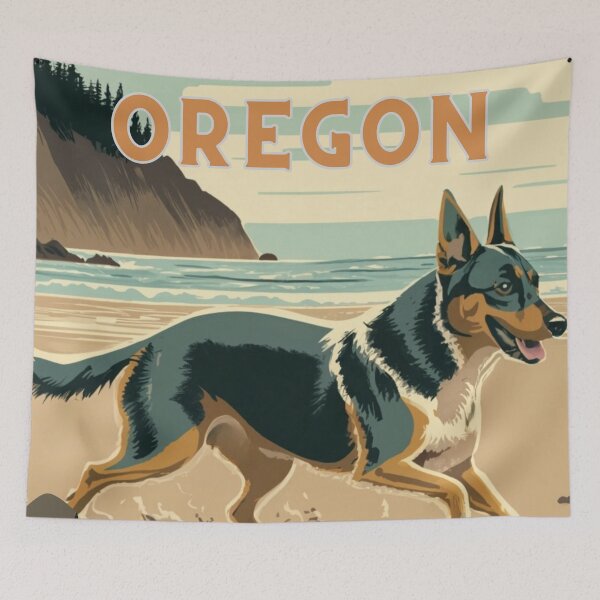 Item preview, German Shepherd On The Beach Oregon Coast designed and sold by OregonsOwn.