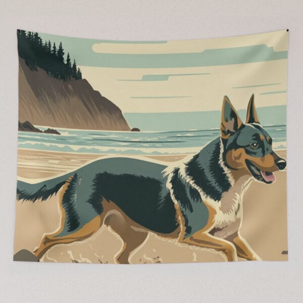 Item preview, German Shepherd On The Beach Oregon Coast designed and sold by OregonsOwn.