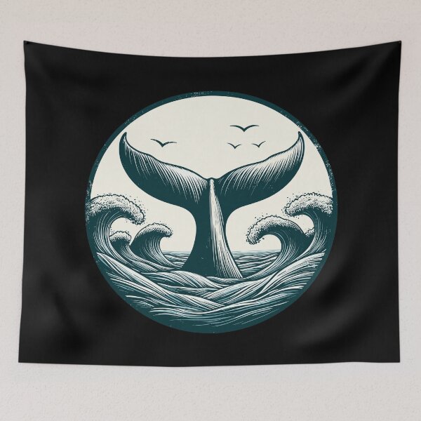 Item preview, Hand drawn whale tail ocean waves designed and sold by TomFrontierArt.