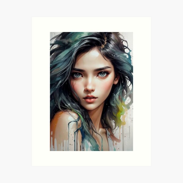 Item preview, Pinup Girl : Watercolor portrait of a beautiful brunette girl designed and sold by MtnTopAnime.