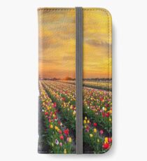 Sunset over colorful Tulip flower fields in full bloom spring season in Woodburn Oregon iPhone Wallet/Case/Skin