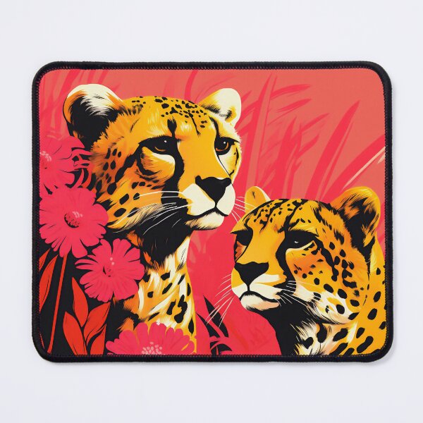 Item preview, Leopards with orange background, red and orange flowers designed and sold by KERaney.