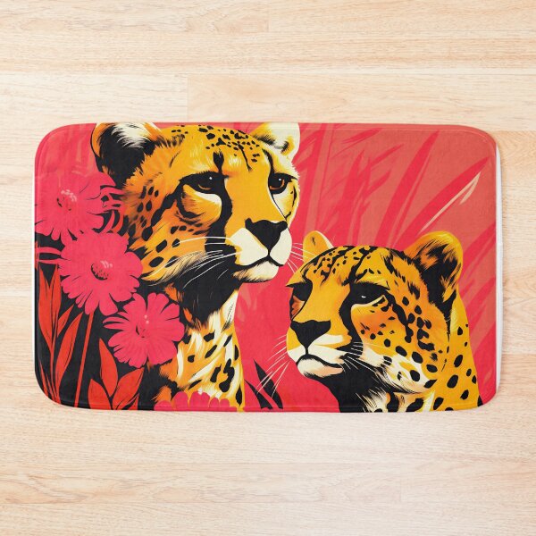 Item preview, Leopards with orange background, red and orange flowers designed and sold by KERaney.