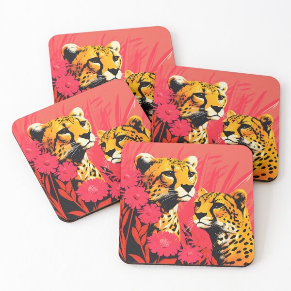 Item preview, Leopards with orange background, red and orange flowers designed and sold by KERaney.