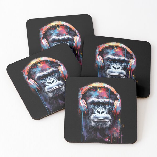 Item preview,  Gorilla listening to music  designed and sold by Linework Studio.