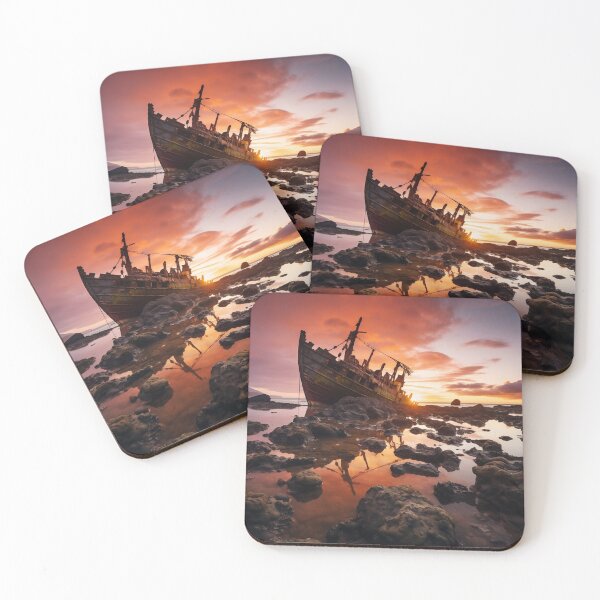 Item preview, The Shipwreck on beach at sunset - Landscape photo designed and sold by TheArtistOf2022.