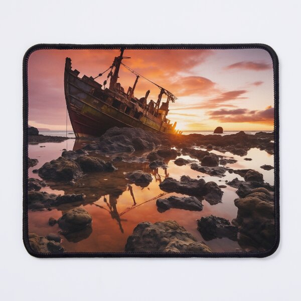 Item preview, The Shipwreck on beach at sunset - Landscape photo designed and sold by TheArtistOf2022.