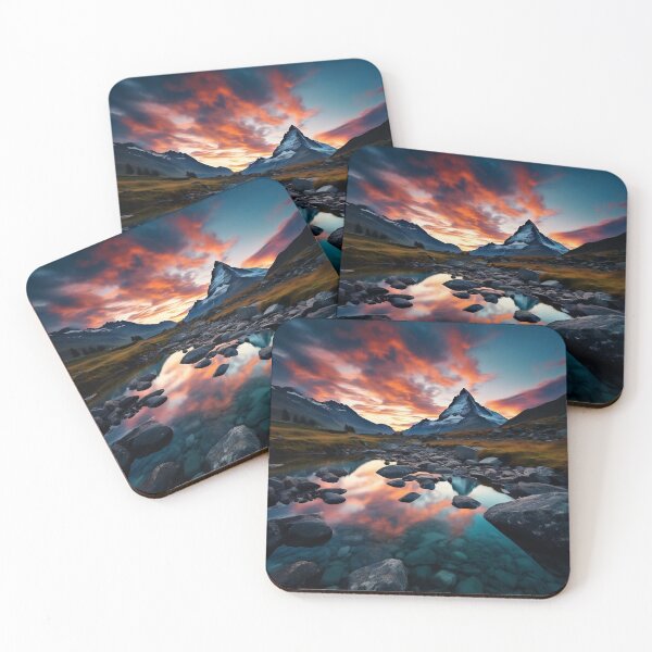 Item preview, Mountain and trees in lake at sunset in long exposure - Landscape photography designed and sold by TheArtistOf2022.