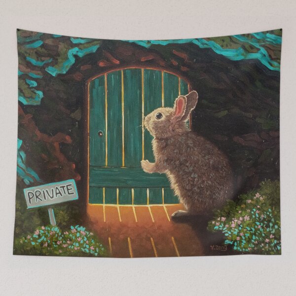 Item preview, Knock Knock Rabbit fantasy oil painting designed and sold by Yue Zeng Art Studio.