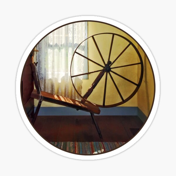 Item preview, Large Spinning Wheel Near Lace Curtain designed and sold by Susan Savad.