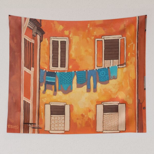 Item preview, Drying clothes oil painting designed and sold by Yue Zeng Art Studio.