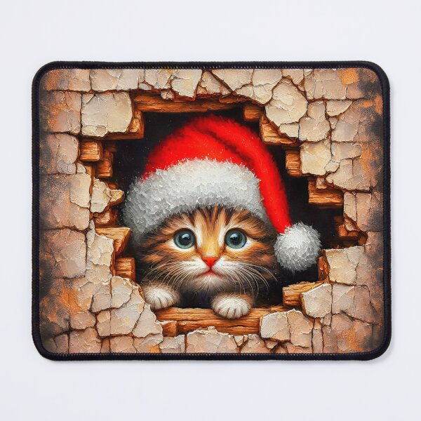 Item preview, 3d Christmas Kitten in a Santa hat Breaking Through the wall designed and sold by SideKickCreates.