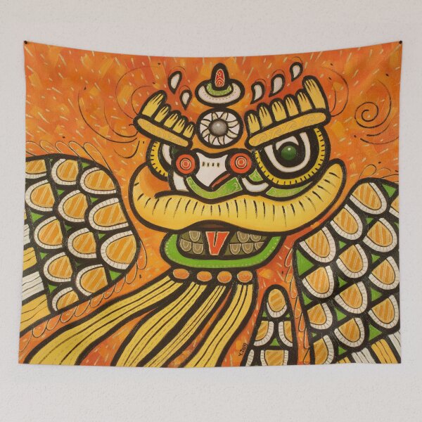 Item preview, Lion dance yellow abstract oil painting designed and sold by Yue Zeng Art Studio.
