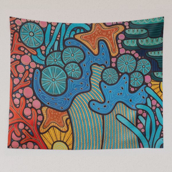 Item preview, Coral reef blue abstract oil painting designed and sold by Yue Zeng Art Studio.