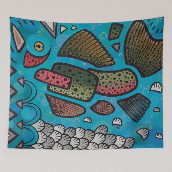 Item preview, Abstract freshwater fishes rainbow trout oil painting designed and sold by Yue Zeng Art Studio.