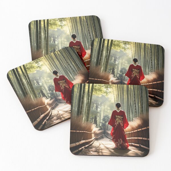 Item preview, Chinese lady in Kimono Bamboo forest with path in China - Landscape photography designed and sold by TheArtistOf2022.