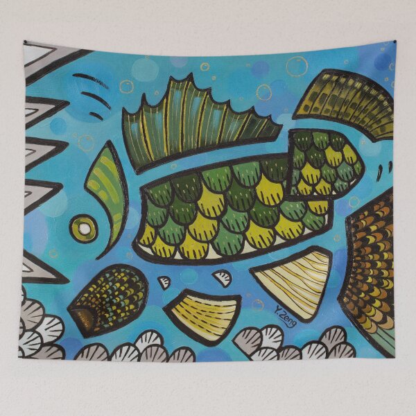 Item preview, Abstract freshwater fish Walleye oil painting designed and sold by Yue Zeng Art Studio.