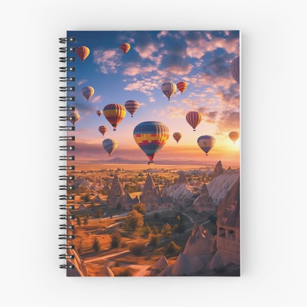 Artikelvorschau, Luftballons am Himmel, die bei Sonnenuntergang über Hügel fliegen - Landschaftsfotografie entworfen und verkauft von TheArtistOf2022.