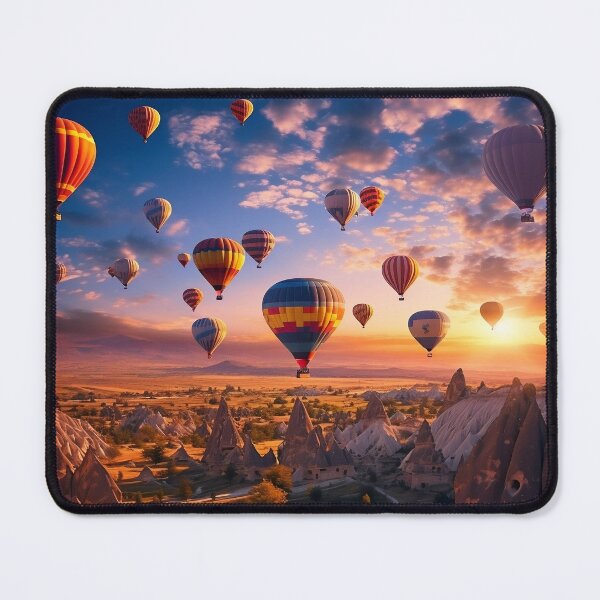 Artikelvorschau, Luftballons am Himmel, die bei Sonnenuntergang über Hügel fliegen - Landschaftsfotografie entworfen und verkauft von TheArtistOf2022.