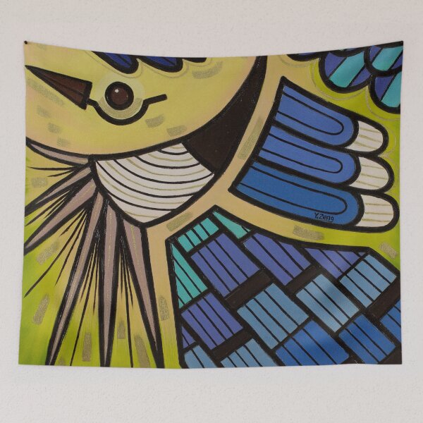 Item preview, Backyard birds blue jay abstract oil painting designed and sold by Yue Zeng Art Studio.
