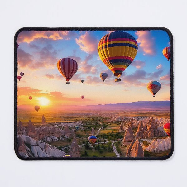 Artikelvorschau, Luftballons am Himmel, die bei Sonnenuntergang über Hügel fliegen - Landschaftsfotografie entworfen und verkauft von TheArtistOf2022.