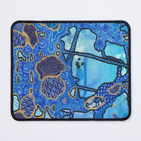 Artikelvorschau, Alien cave blue mixed media painting with washi collage entworfen und verkauft von Yue Zeng Art Studio.