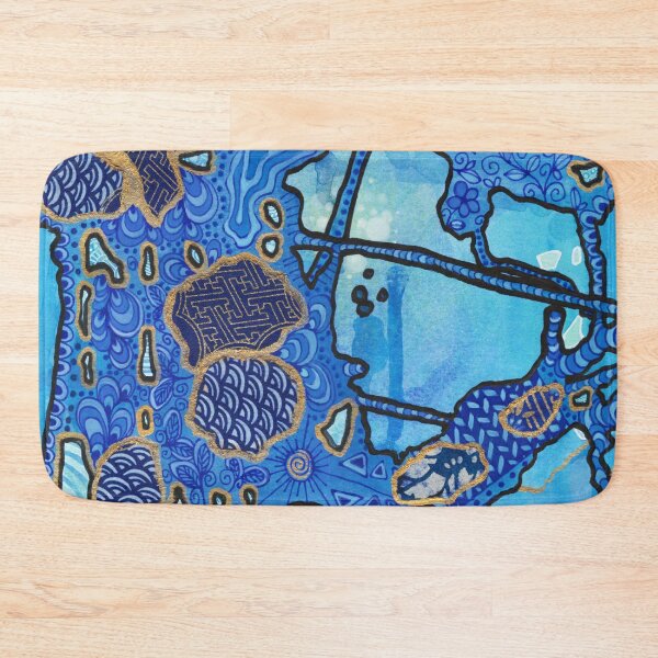 Item preview, Alien cave blue mixed media painting with washi collage designed and sold by Yue Zeng Art Studio.