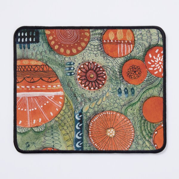 Item preview, Orange, green and black doodle pattern with circles designed and sold by Liz Loasby.