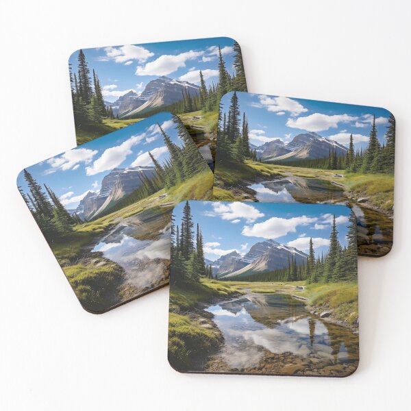 Item preview, River in a green valley with mountains long exposure - Landscape photography designed and sold by TheArtistOf2022.