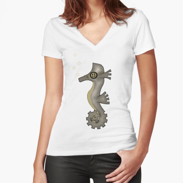 Sir Angustus Finn - Nautical Steampunk Seahorse Fitted V-Neck T-Shirt