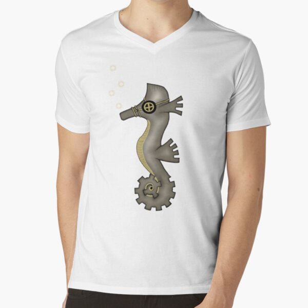 Sir Angustus Finn - Nautical Steampunk Seahorse V-Neck T-Shirt