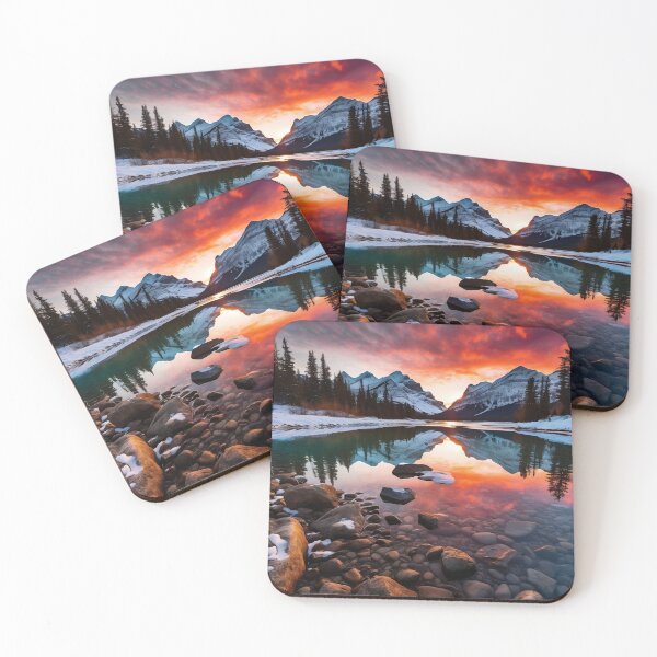 Item preview, Mountain and trees in lake at sunset in long exposure - Landscape photography designed and sold by TheArtistOf2022.