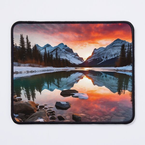 Item preview, Mountain and trees in lake at sunset in long exposure - Landscape photography designed and sold by TheArtistOf2022.