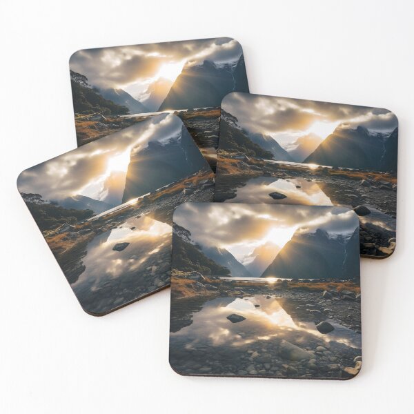 Item preview, Mountain and trees in lake at sunset in long exposure - Landscape photography designed and sold by TheArtistOf2022.