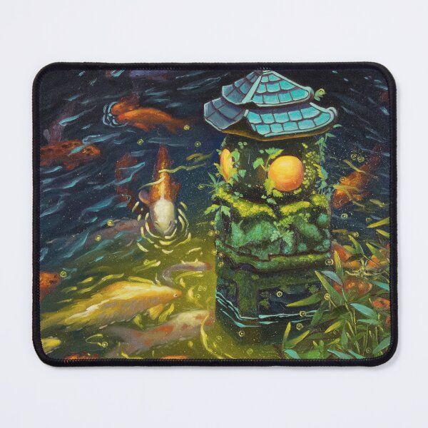 Item preview, Stone lantern with koi fish original oil painting designed and sold by Yue Zeng Art Studio.