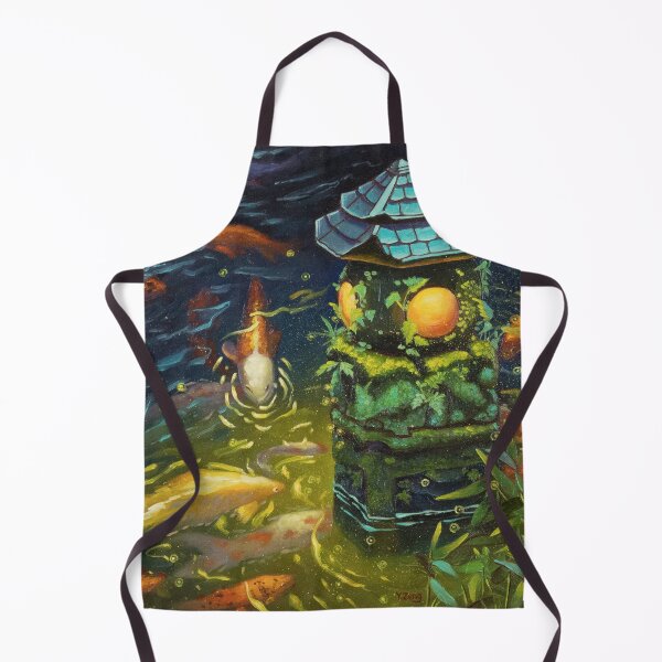 Item preview, Stone lantern with koi fish original oil painting designed and sold by Yue Zeng Art Studio.