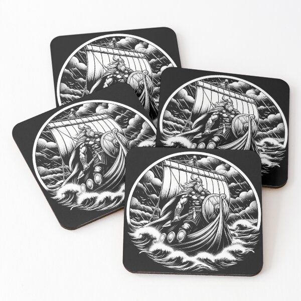 Item preview, Strong Viking on his ship in a raging sea designed and sold by CreativeSparkzz.