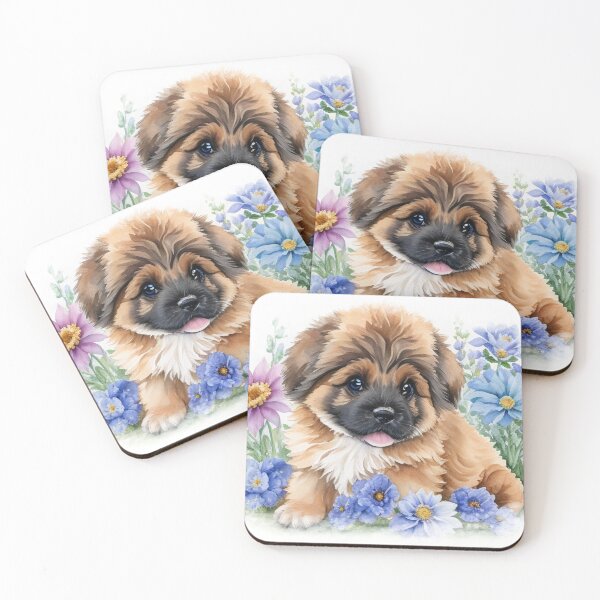 Item preview, A Cute Leonberger Baby Flowers Around Watercolor designed and sold by artbibun.