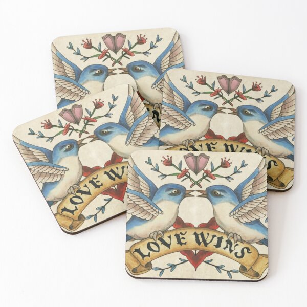 Item preview, Love Wins Old School Tattoo bluebirds designed and sold by VoodoovilleArt.