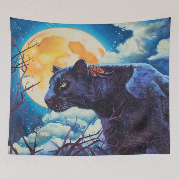 Item preview, Oil painting Nigh watcher black panther, fantasy designed and sold by Yue Zeng Art Studio.