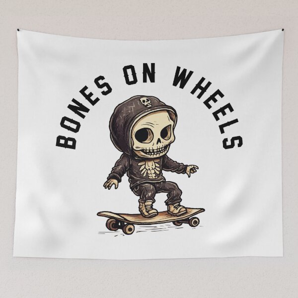 Item preview, Skeleton Skateboarder - Bones On Wheels (Black Lettering) designed and sold by VelvetRoom.