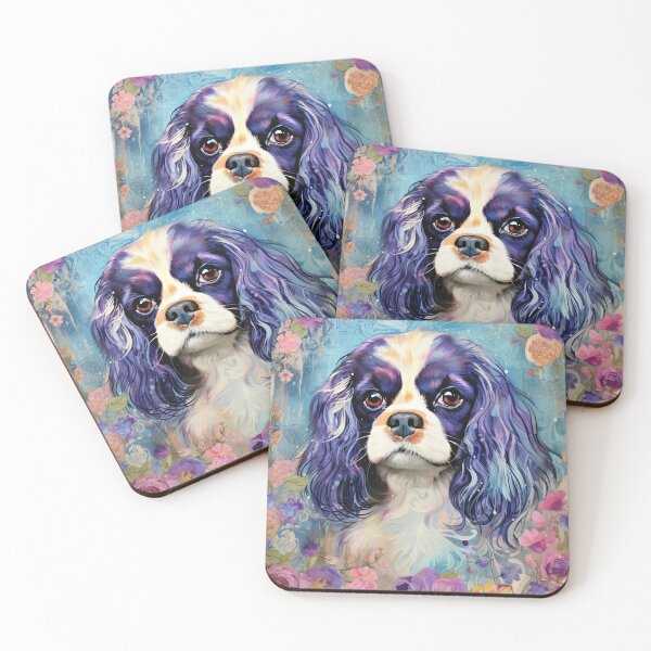 Artikelvorschau, Cavalier King Charles Spaniel Hunde Kunst in Blau entworfen und verkauft von WallyPink.