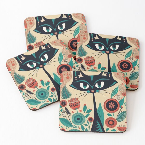 Item preview, 1950s cat and flowers designed and sold by VoodoovilleArt.