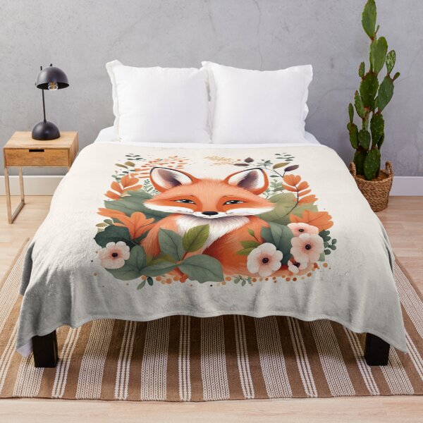 Item preview, Cute Red Fox peaking out from the flowers and leaves - digital illustration designed and sold by SirenSeventyOne.